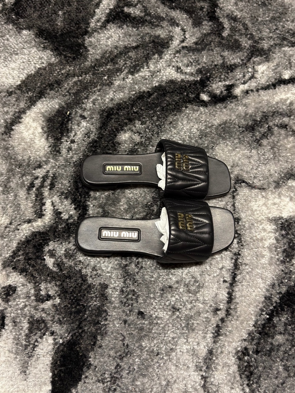 Miu Miu Matelassé Nappa Leather Slides Black and Gold Womens Size 7 or 8 - Picture 5 of 6